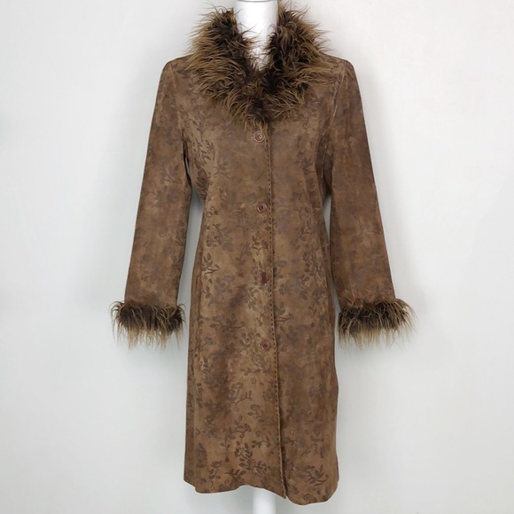Tyler Boe Jackets & Blazers - Tyler Boe Suede Embossed Faux Fur Trim Coat